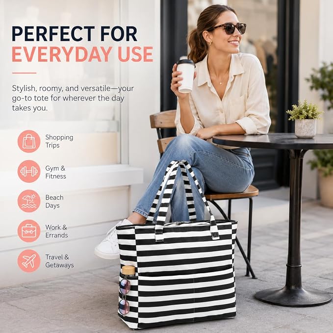 LEDAOU Large Beach Bag for Women, Waterproof Sandproof Tote Bag with Zipper | 36L Pool and Swim bag with Zipper, Wet/Dry pocket and 7 Pockets for Beach Days, Cruises, Vacations and Family travel - Image 3