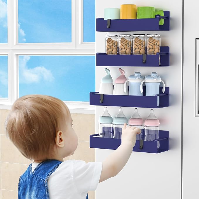 HuggieGems 4 Pack Magnetic Spice Rack Organizer for Refrigerator and Oven, Dark Blue Fridge Organizers and Storage for Kitchen - Image 7