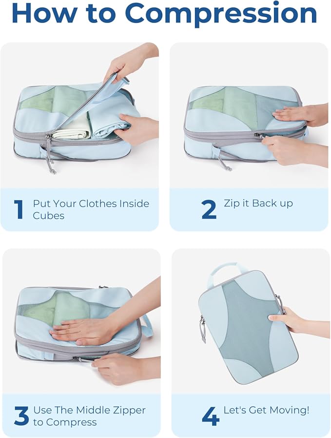 Bagsmart Compression Packing Cubes, Travel Bag Cruise Ship Essentials | Lightweight, Compressible Suitcase Organizer Set fit Standard Carry-On & Checked Luggage, 6 Set, 14 Set Washable Packing Bags - Image 5