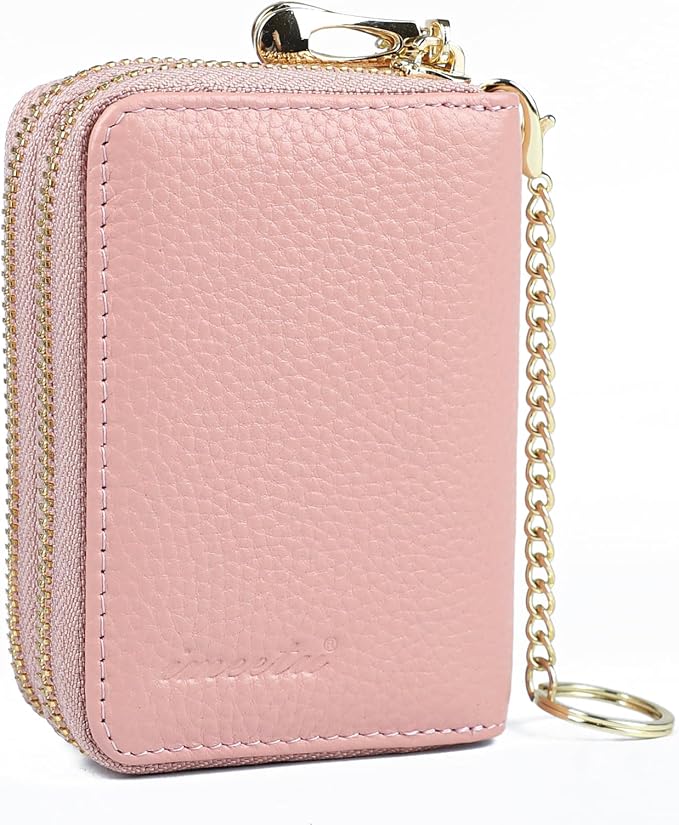 imeetu Rfid Credit Card Holder, Businese Card Case, Wallet for Women Men | Genuine Leather Card Wallet with id Window, Keychain & Double Zipper, Water-resistan Small Wallet with Gift Box, Daily Travel - Image 3