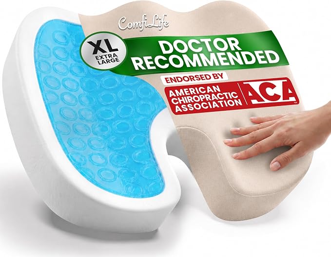 ComfiLife Extra Large Gel & Memory Foam Seat Cushion - Doctor Recommended Office Chair, Car Seat, Lifting Cushion - Back & Sciatica Pain Relief - Wide Seat Cushion for Big & Tall (Beige) by ComfiLife