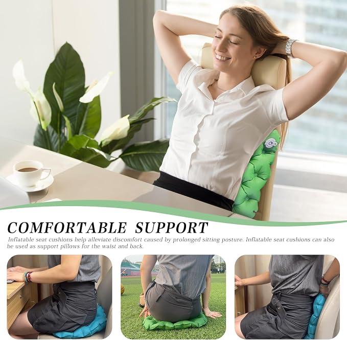 Inflatable seat Cushion-Travel Cushion Lnflatable Portable Air Sitting Pad for Stadium Camping OfficeCan also be used for lumbar and back support Lightweight Waterproof Camp Chair Accessories (Green) - Image 5