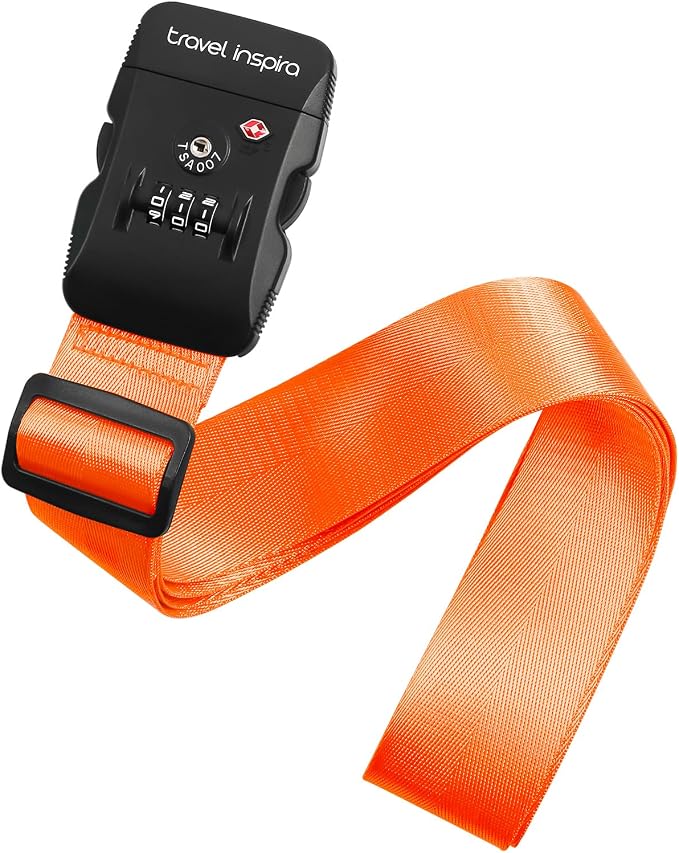 Travel Inspira Heavy Duty Luggage Straps with TSA Lock | Anti-Burst Protection; High Visibility Orange; TSA-Lock Belt with Tag; Adjustable 103-200cm; 20-28 Inch Bags; Anti-Burst by TravelInspira