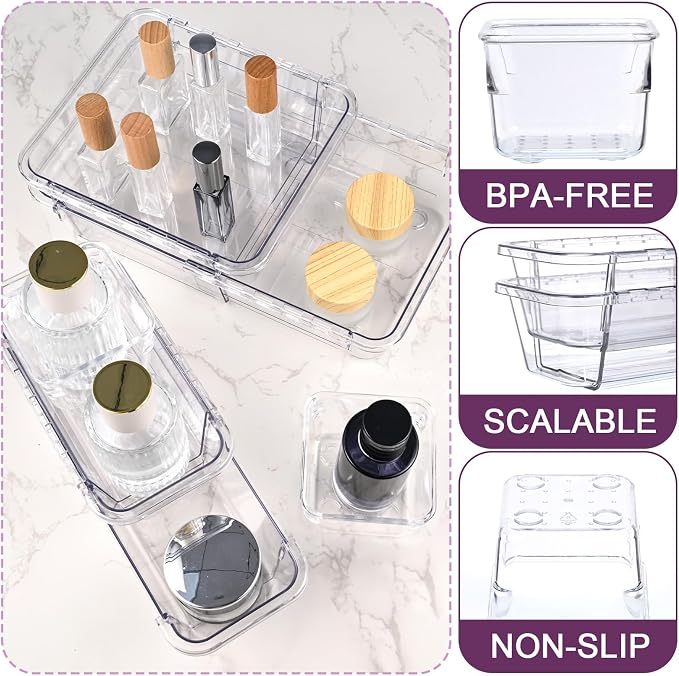 14 Pcs Adjustable Drawer Organizer, Clear Drawer Organizer Expendable | 3-Size Desk Drawer Organizer, Acrylic Storage Bins for Makeup, Cosmetic, Kitchen Utensils, Bedroom Dressers, Tool Organizer - Image 3