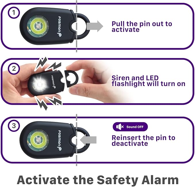 Fosmon Personal Alarm, Self Defense Keychain Security Siren, 1 Pack | 125dB Safety Siren, Strobe Light LED Flashlight, Carabiner Clip, SOS Emergency Alert for Women Kids Teenagers Elderly - Image 3