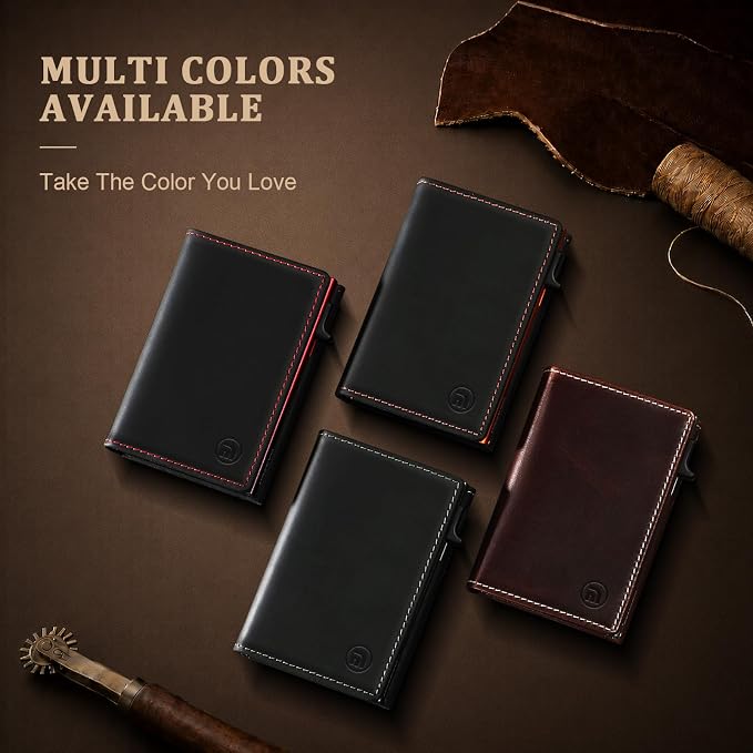 Minimalist Wallet for Men,Full Grain Leather RFID Blocking Wallet with 2 ID Windows，Trifold Pop Up Credit Card Holder Wallet 9-11 Cards Slim Genuine Leather Wallet ，Gifts for Men - Image 8
