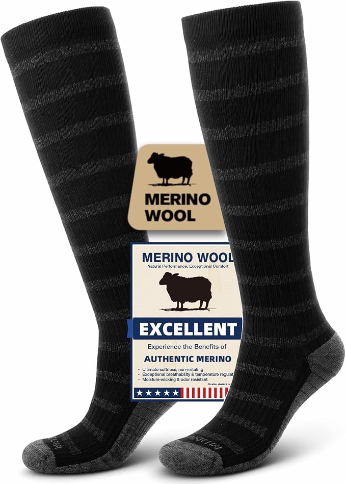 Merino Wool Compression Socks for Women & Men, 20-30 mmHg Knee High Dryarn Socks for Flying, Travel by Unknown