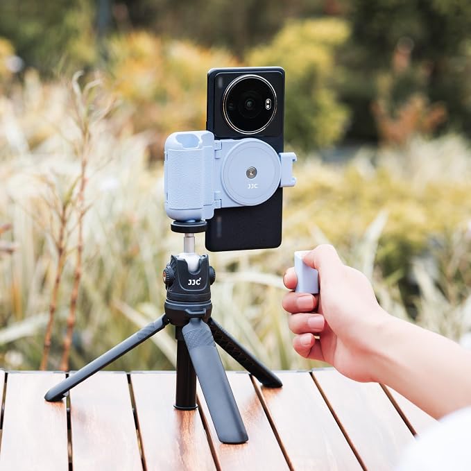 Phone Camera Grip Smartphone Photography Shooting Clip with Tripod Mount & Detachable Wireless Shutter Remote Control, Phone Selfie Grip Handle Stand for iPhone Samsung Android Phone Vlog Video Blue - Image 4