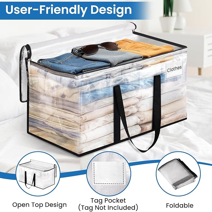 RoomHacks Moving Bags, Heavy Duty Large Storage Bags, 100L, 8 Pack, Clear | Water-Resistant Packing Bags with Reinforced Handles & Dual Zippers, Foldable Storage Totes for Dorm Move & Home Organization - Image 3