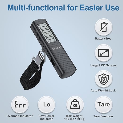 Battery-Free Digital Luggage Scale, 110lbs/50kg Portable Handheld Hanging Scale for Luggages, Suitcases, Backpacks & Bags, Easy Weighing for Travel, No Need Batteries (Black) - Image 4