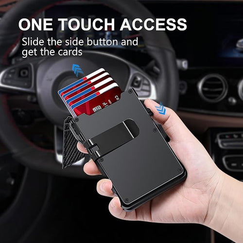 Airtag Wallet for Men, Mens Smart Wallet for Air Tag RFID Blocking, Minimalist Bifold Pop Up Aluminum Credit Card Case Holder 12+ Cards with ID Window, Gift for Men, No Airtag Included, Carbon Red - Image 2