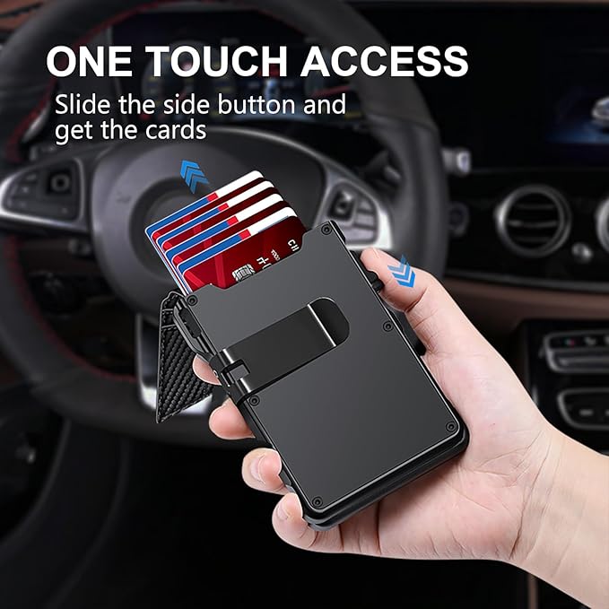 Airtag Wallet for Men, Mens Smart Wallet for Air Tag RFID Blocking, Minimalist Bifold Pop Up Aluminum Credit Card Case Holder 12+ Cards with ID Window, Gift for Men, No Airtag Included, Carbon Fiber - Image 2