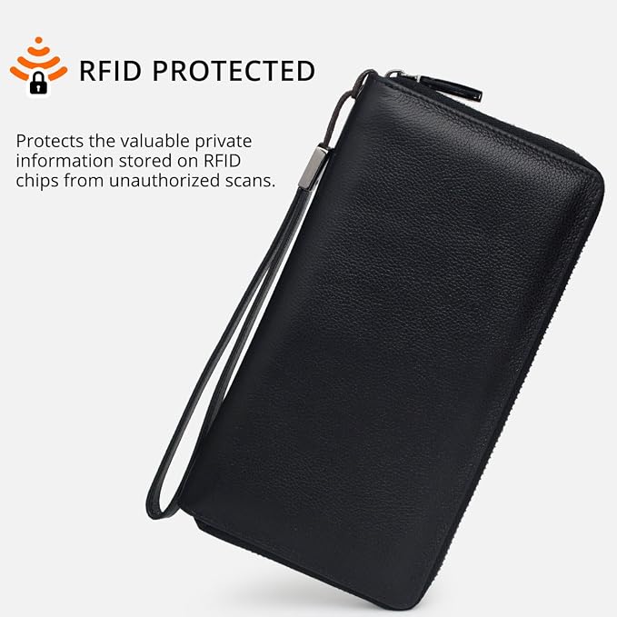Bveyzi Women RFID Blocking Wallet Leather Zip Around Phone Clutch Large Capacity Ladies Travel Purse Wristlet - Image 5