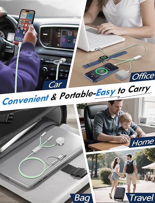 Travel Essentials for Apple Watch Charger,iPhone Charger,3 in 2 Type C/Lightning/Magnetic Travel Charging Cable,Portable Multi Charging Cable for Apple Watch, iPhone 17‑11,Samsung S26,Car,iPad-4FT - Image 6