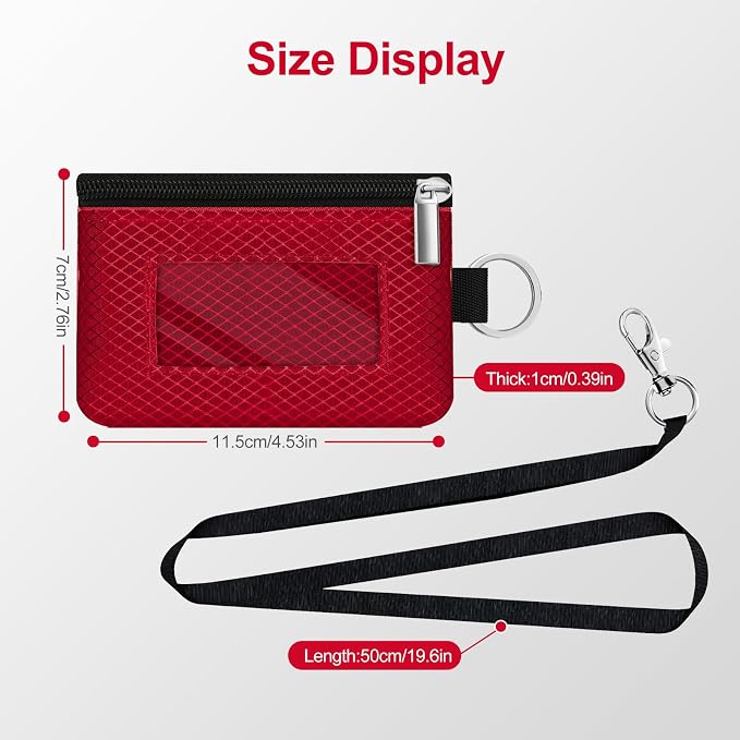 Minimalist RFID Blocking Small Wallet with ID Window,WaterResistant Zip Id Case Wallet with Lanyard Keychain for Cards,Cash,Travel,Women,Men (Red) - Image 5