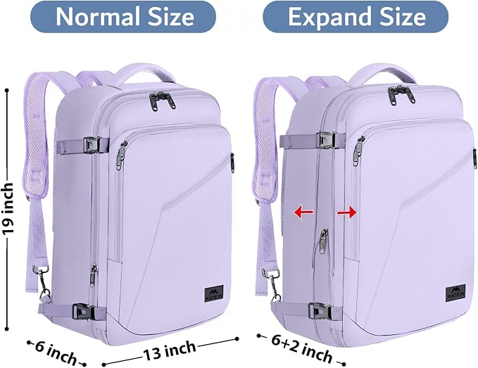 MATEIN Light Purple Carryon Backpack, 40L Airplane Approved Travel Backpack | Expandable Simple Fashion Daypack For Women, Personal Item bag, Frequent traveler Gifts, Heavy Duty - Image 6