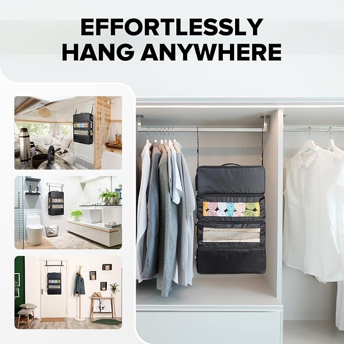 Suitcase Organizer, Travel Luggage Organizer Hanging Shelves Packing Cube Closet/Collapsible Portable Travel Organizer for Carry-on, Extra Large, Black - Image 4