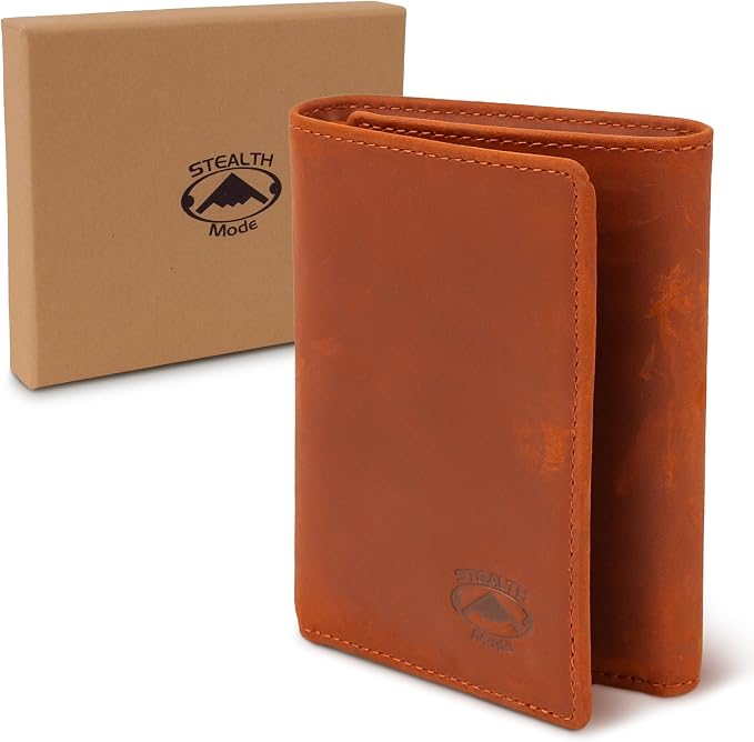 Stealth Mode Trifold Leather Wallet for Men with RFID Blocking (Clay) | Top Grain Napa Leather, 9 Card Slots, ID Window, Gift Box – Gift for Dad, Husband, or Son - Image 8