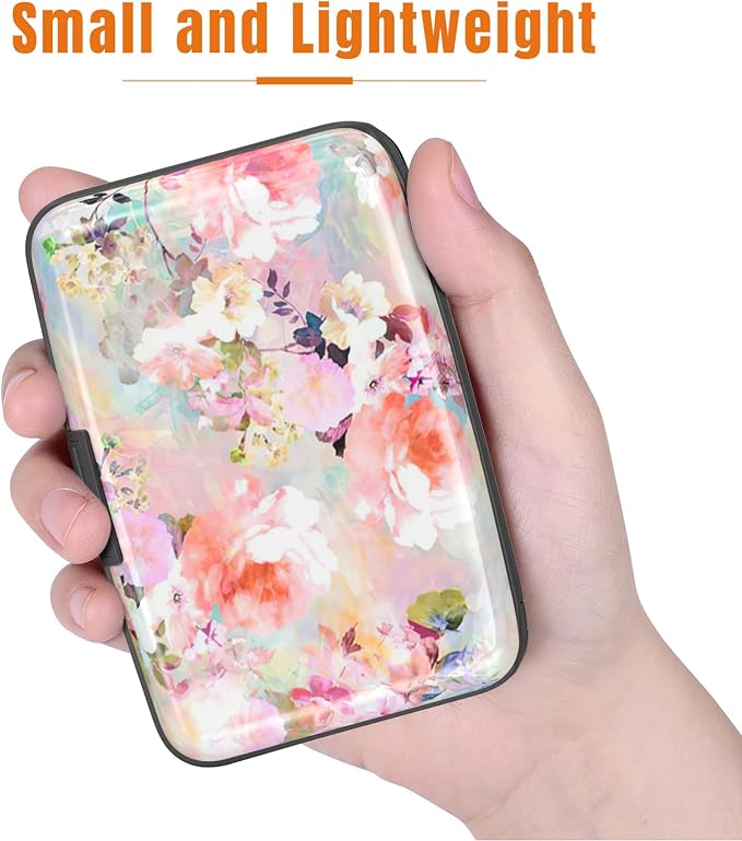 Rimilak Aluminuml Credit Card Holder,Pink Flower | Mini Credit Card Wallet RFID Blocking Slim Metal Hard Case for Women Men - Image 3