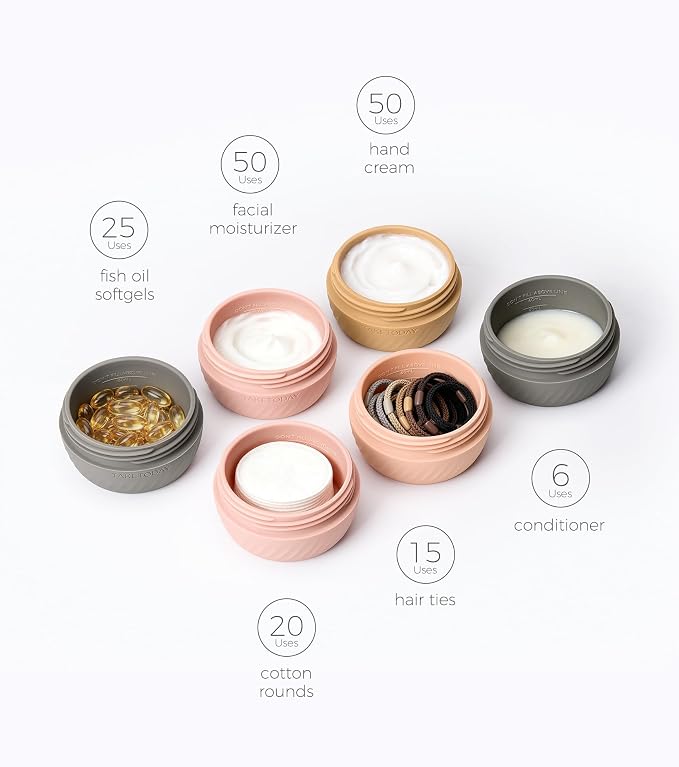TakeToday Travel Containers for Toiletries, 2oz, 4 Pack, Apricot | Air Travel Leak-Proof, TSA Approved, Silicone Jars with Lid, for Cosmetics & Toiletries - Image 3