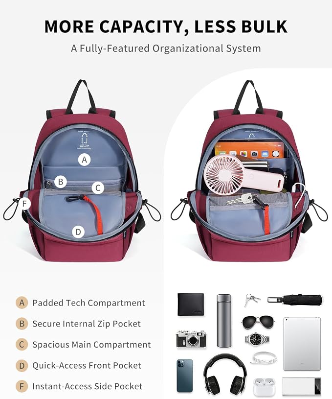 ECOHUB Mini Anti-Theft RFID Backpack for Women and Men, Water-Resistant, Lightweight Travel Daypack with iPad Sleeve, Key Holder, 9 Pockets, Gifting, Red | 10L RFID Blocking Backpack for Men Lightweight&Small Daypack with 9 Pockets,Water Resistant - Image 4