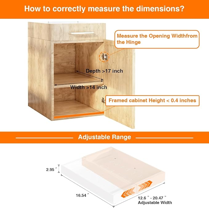 Expandable Pull Out Cabinet Organizer,12.6-20.4" Wx16.54 D,2 Pack | Upgraded 3 Quiet Slide Rails, Nano-Film Adhesive Fixing, White, Fit Kitchen/Living Room/Bathroom/Vanity - Image 5