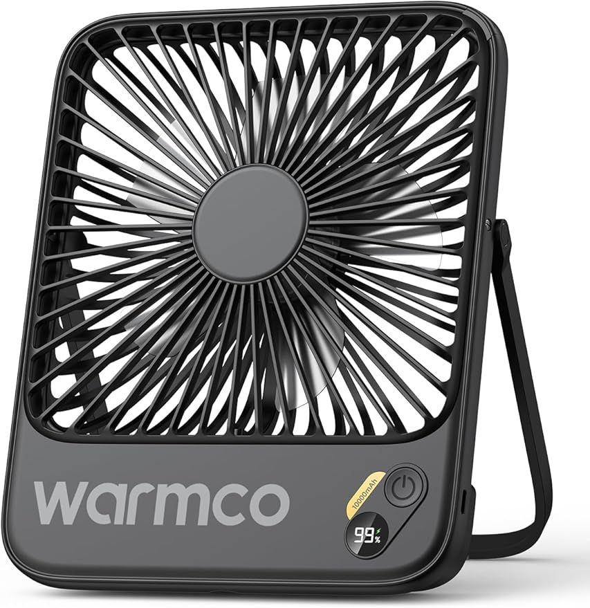 Warmco D3 10000mAh Portable Travel Fan 7-inch, Up to 24H Runtime | Ultra-Slim, Quiet Operation, Battery Powered Fan with Digital Display for Sleeping, Camping, Office, Cruise Essentials by Warmwinterscoolsummers