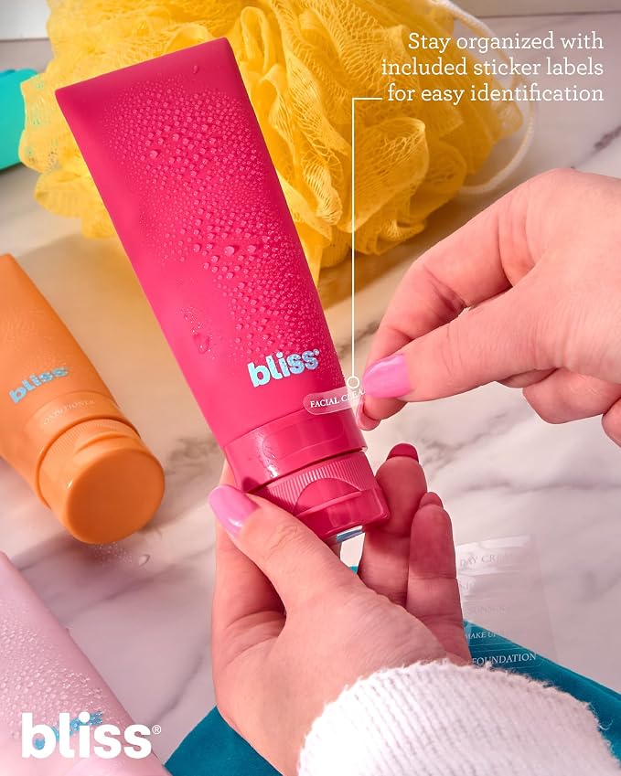 Bliss Travel Bottles Set TSA Approved Leak-Free Refillable Toiletries | Soft, Durable Containers Compress and Rebound Easily, Includes Spray Options for Toners and Mists, Carry-On Ready - Image 5