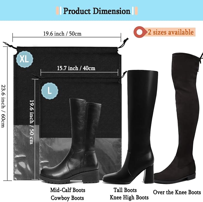 6 Pack Shoe Bags for Tall Boot Knee Travel High Boot Storage Organizers Bag -15.7‘’ X 19.6‘’, Black - Image 2