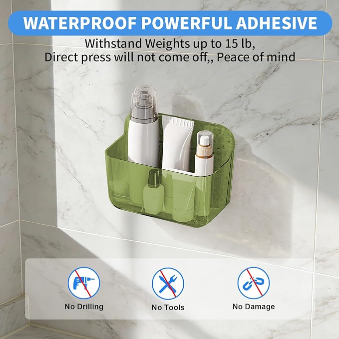 Wall Mount Organizer, 2Pc Small Adhesive Cabinet Door Organizer | Bathroom Shelf for Wall,No Drilling Hang Adhesive Shelf, with Self Adhesive Tapes, for Bathroom, Kitchen, Living Room - Green - Image 3
