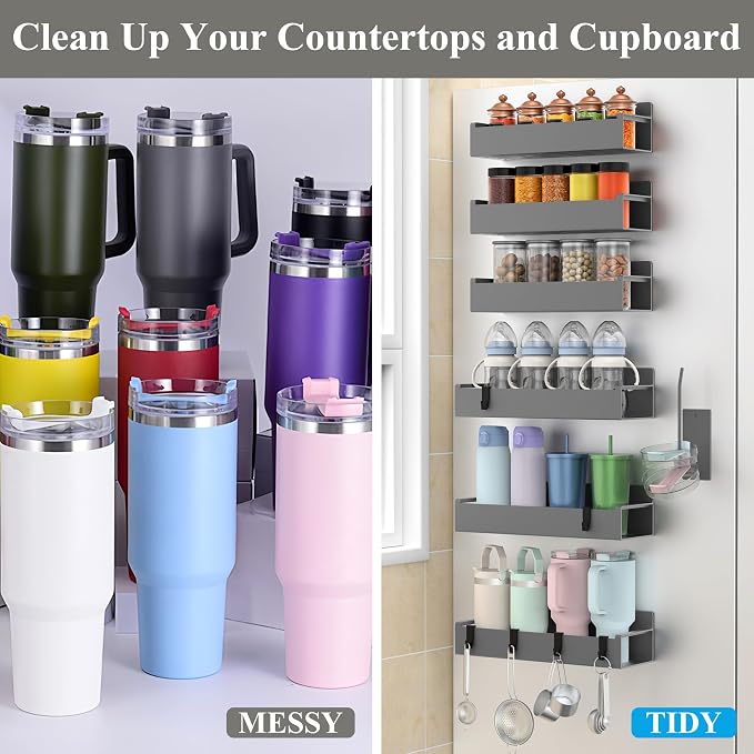 HuggieGems Magnetic Water Bottle Holder for Refrigerator, Cup Holder Organizer for Stanley and Tumbler for Kitchen, 6 Pack, Dark Gray - Image 5