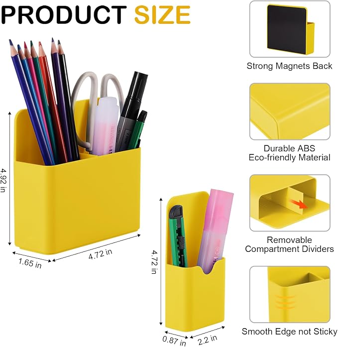 KITANIS Magnetic Pen Holder,2 Pack Magnetic Dry Erase Marker Holder with Generous Compartments,Strong Magnet Storage Marker Pen Pencil Organizer for Refrigerator,Whiteboard,Locker Accessories - Image 2