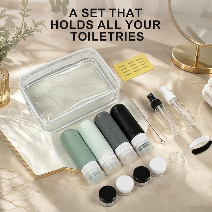 16 Pack Travel Bottles for Toiletries, Silicone TSA Approved-Containers for Toiletries,3oz Silicone Travel Bottles Set Leak Proof Refillable Liquid,Shampoo and Conditioner Travel Toiletry Bottles Grey - Image 12