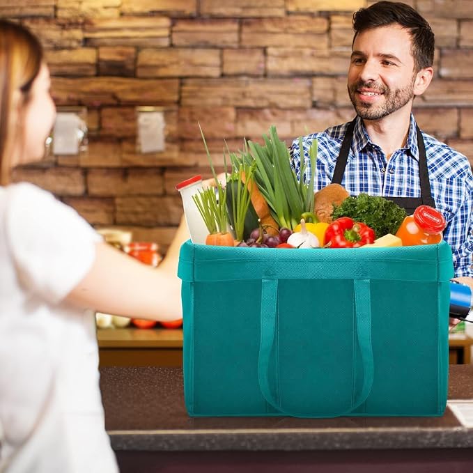 Reusable Grocery Shopping Bags 10 Pack Large Foldable Tote Bags Bulk | Eco Produce Bags with Long Handle for Shopping Groceries Clothes (New 5 Colors) - Image 3
