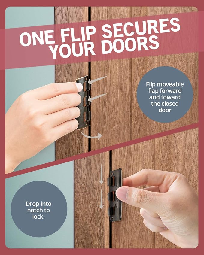 Jack N’ Drill Flip Action Door Lock (6 Pack)- Reversible Privacy Door Locks with Anti Lockout Screw for Child Proofing and Home Defense, Easy to Install and Durable Lock for Interior Swing-in Door - Image 5