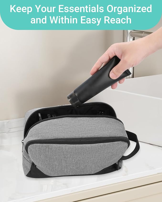 Elviros Travel Toiletry Bag for Men Hanging Dopp Kit Shaving Bag Toiletries Organizer Small Toiletry Bag for Traveling (Grey&Black,Large) - Image 7