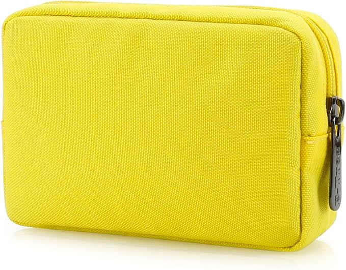E-Tree Cute Small Makeup Bag,Cosmetic Toiletry Skin Care Make up Little Items Pouch for Purse,Zipper Mini Tech Charger Cable Electronic Organizer Case,Travel Accessories for Women Men Teen,Yellow by E-Tree