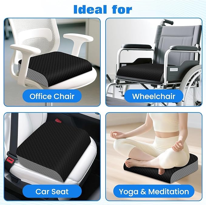 Seat Cushion, Office Chair Cushion, Chair Pad, Large, Black, Large | Memory Foam, Washable Cover, Non-slip Bottom, Portable Handle, for Office, Home and Car - Image 5