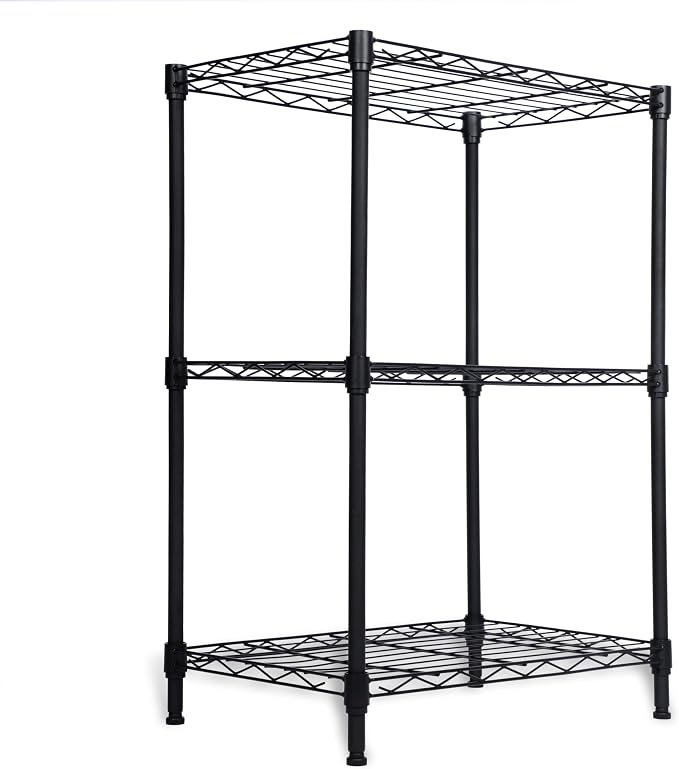 Whitmor 3 Tier Storage Shelves, Heavy Duty Metal Shelving, 400 lbs Capacity per Shelf, 1200 lbs Total, Easy Assembly for Kitchen, Garage, Plant, 18" L x 12" W x 26.4" H, Black by Whitmor