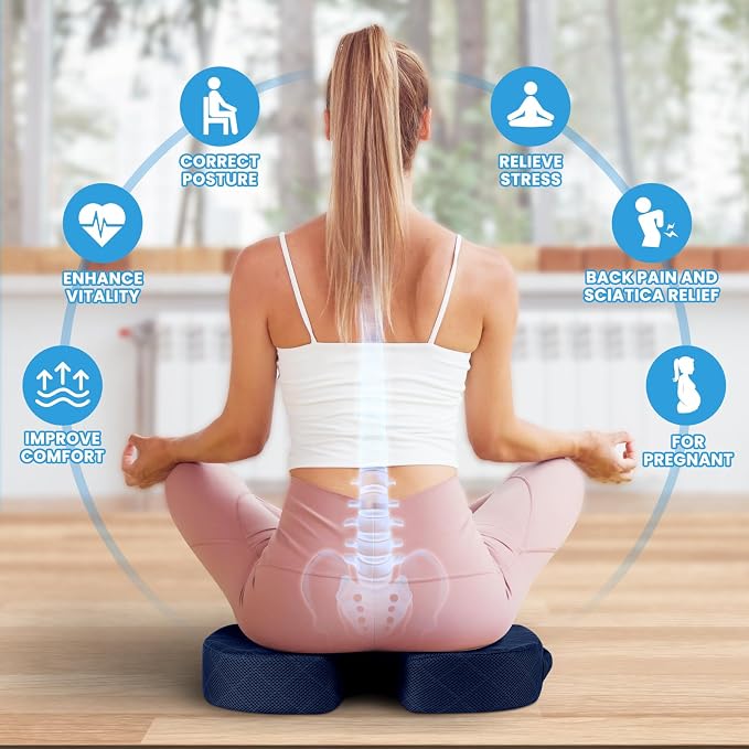 Seat Cushion - Memory Foam Cushion for Office Chair, Car Seat, Airplane, Bleacher - Sciatica & Coccyx Pain Relief Desk Chair Cushion for Long Sitting Office Workers, Car Drivers(Blue) | for Car Seat, Airplane, Desk Chair - Sciatica & Hip & Coccyx Pain ... - Image 4