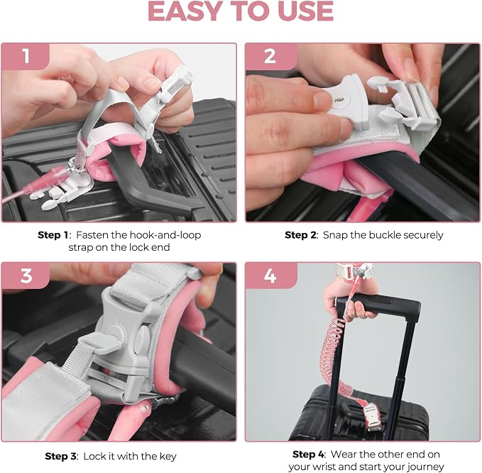 Cable Luggage Lock, Retractable Cable Lock Anti-Theft Travel Locks for Suitcase with Wrist Strap for Suitcases, Backpacks, and Carry-On Bags, Pink - Image 6