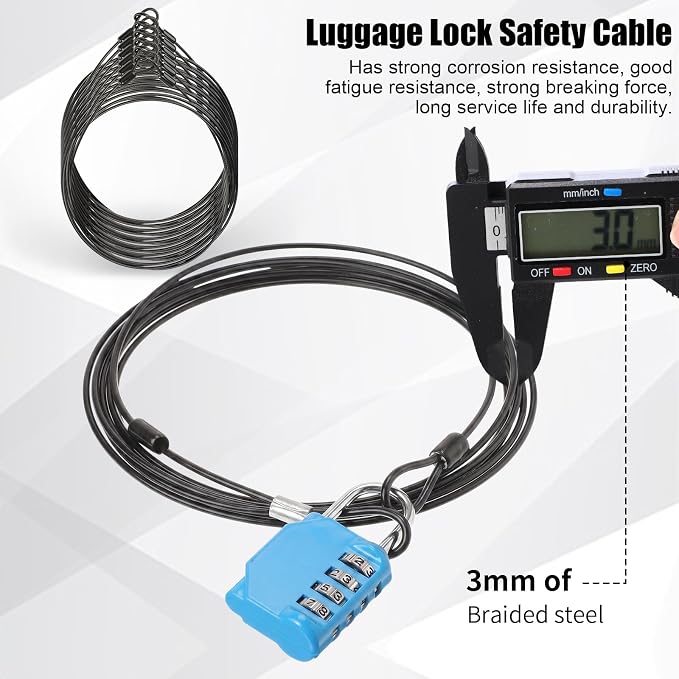 12 Pack Security Cable Luggage Lock with Loops 15 ft 3mm Braided Steel Coated Bike Cable Wire Double Loop Anti Theft Safety for U Lock, Padlock and Disc(Black) - Image 4