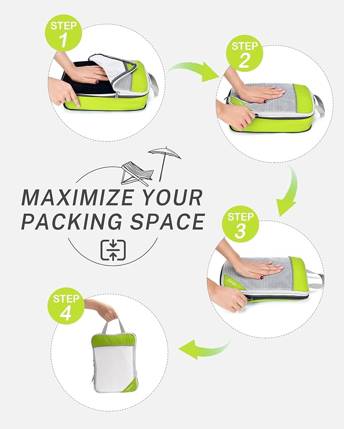 Gonex Compression Packing Cubes for Travel, Mesh Bags Luggage Organizers | Set of 4/5/6/7/10 for Essentials, Extensible, Fits 20"Carry-on Suitcases, See-through Mesh, Double Zipper Compression - Image 2