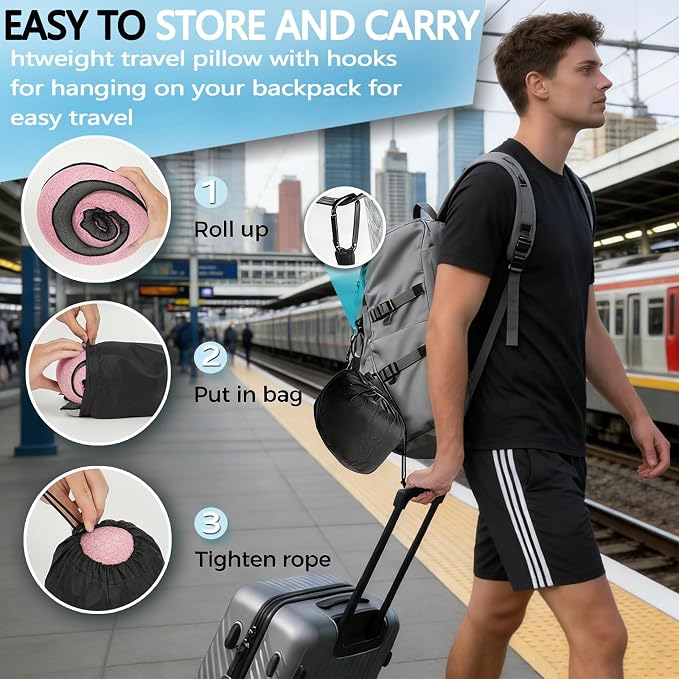 Travel Neck Pillow- 360° Ergonomic Memory Foam Travel Neck Pillow Airplane,Premium Breathable Relief Neck Pain for Long Flights,Car & Office（Pink - Image 6