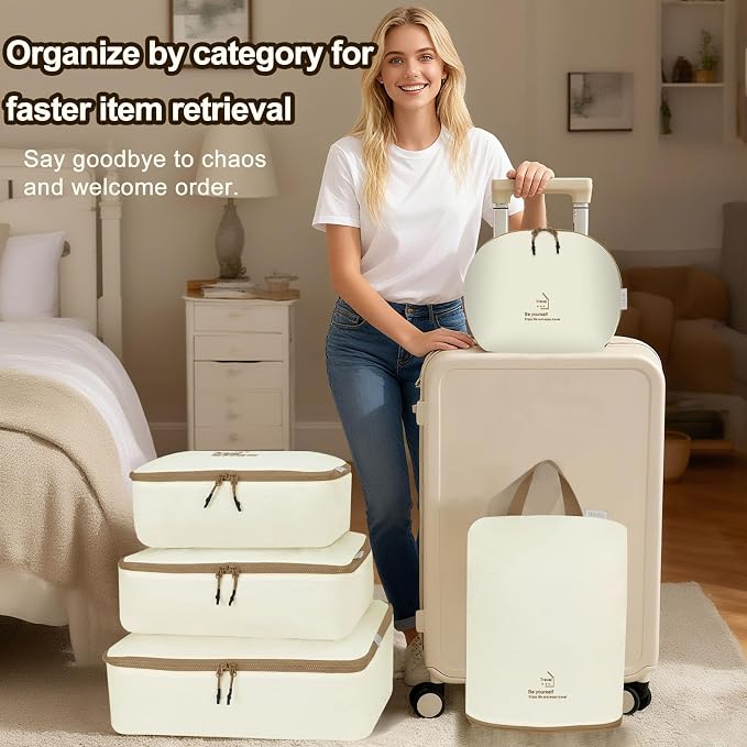 5 Set Packing Cubes for Travel, Various Sizes Luggage Organizer Bags with Double Zipper, Durable Space Saver Bags Travel Essentials (5 Set, Beige) - Image 7