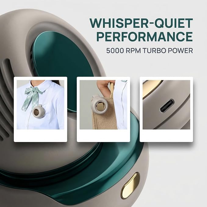 2026 New Portable Silent Mini Bladeless Electric Fan, Portable Small Clip On Fan, Rechargeable Adjustable 3-Speed Suspended Whirlwind Fans for Outdoor & Travel & Office, Travel Accessories (White) - Image 3