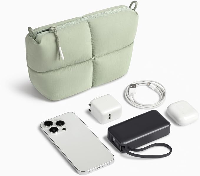 Comfyable Puffy Electronics Organizer Travel Case, Cute Tech Pouch for Women Men, Cable Storage Bag for Charger, Phone, Power Bank, Cord, Compact Tech Accessories Pouch, Sage - Image 6