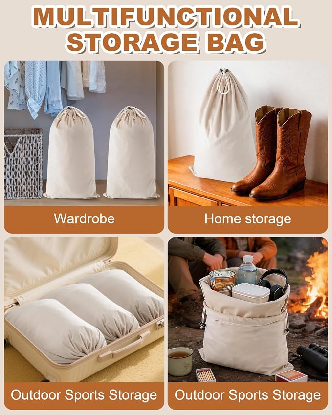4 Pcs Shoe Bags for Travel, Large Boot Bag, Beige, 21.2x13.3 Inch | Washable & Reusable Travel Shoe Bags, Dustproof Shoe Bags with Drawstring Closure, Suitable for Travel, Home Storage - Image 6