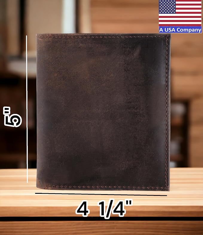 F&L CLASSIC RFID Blocking Mens Leather Bi-Fold Big Hipster Wallet, 13 credit card slots,buffalo vintage brown - Image 2