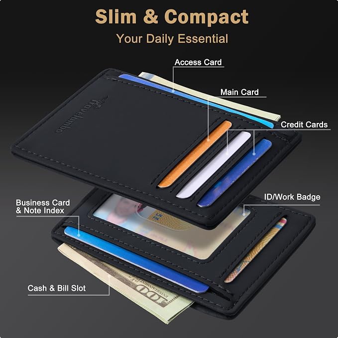 Travelambo Slim Wallet Front Pocket Minimalist Leather RFID Blocking Medium Size(Edge-Finished Black) - Image 4